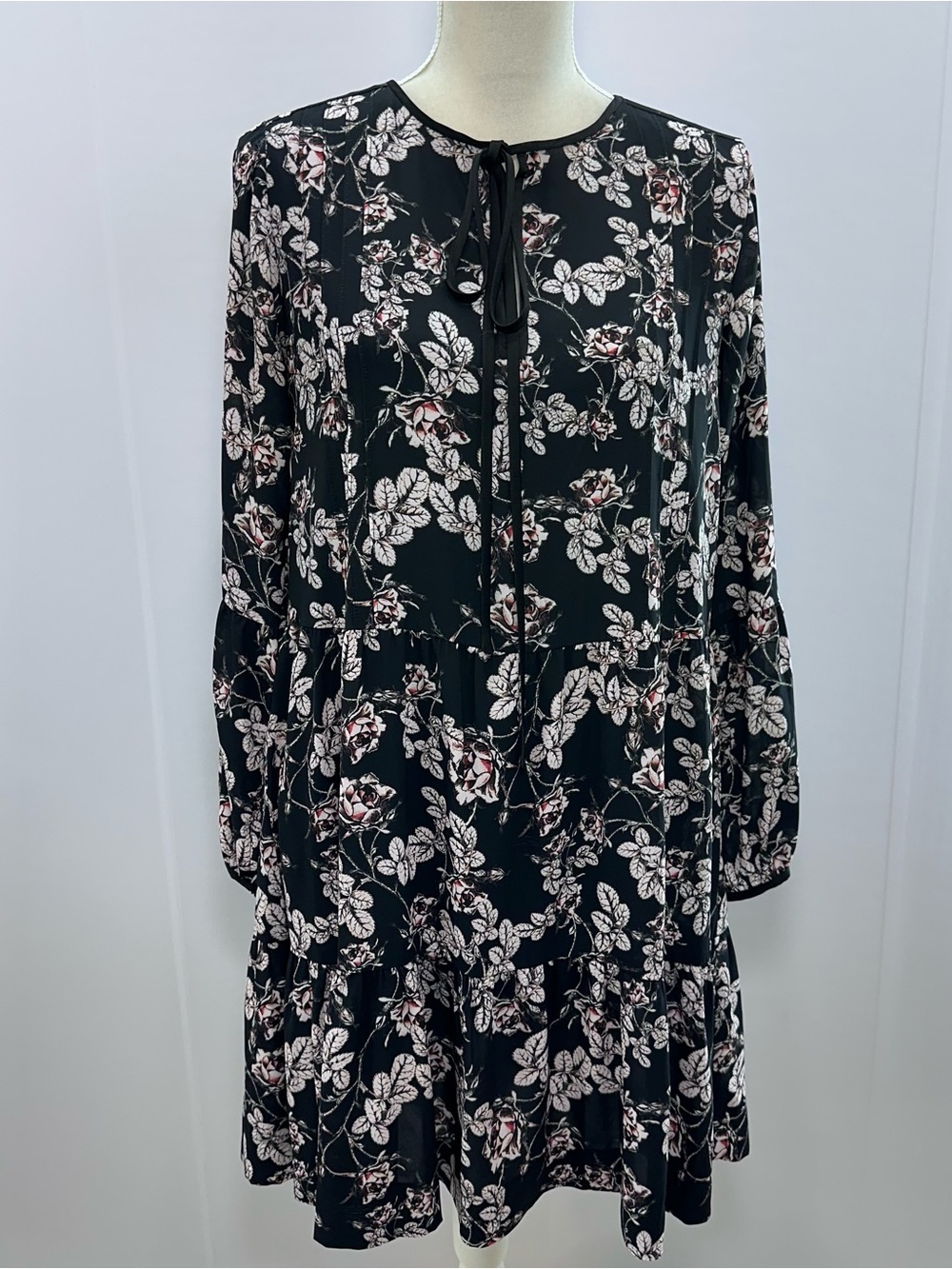 ERIN by Erin Fetherston Black Floral Tie-Front Midi Dress